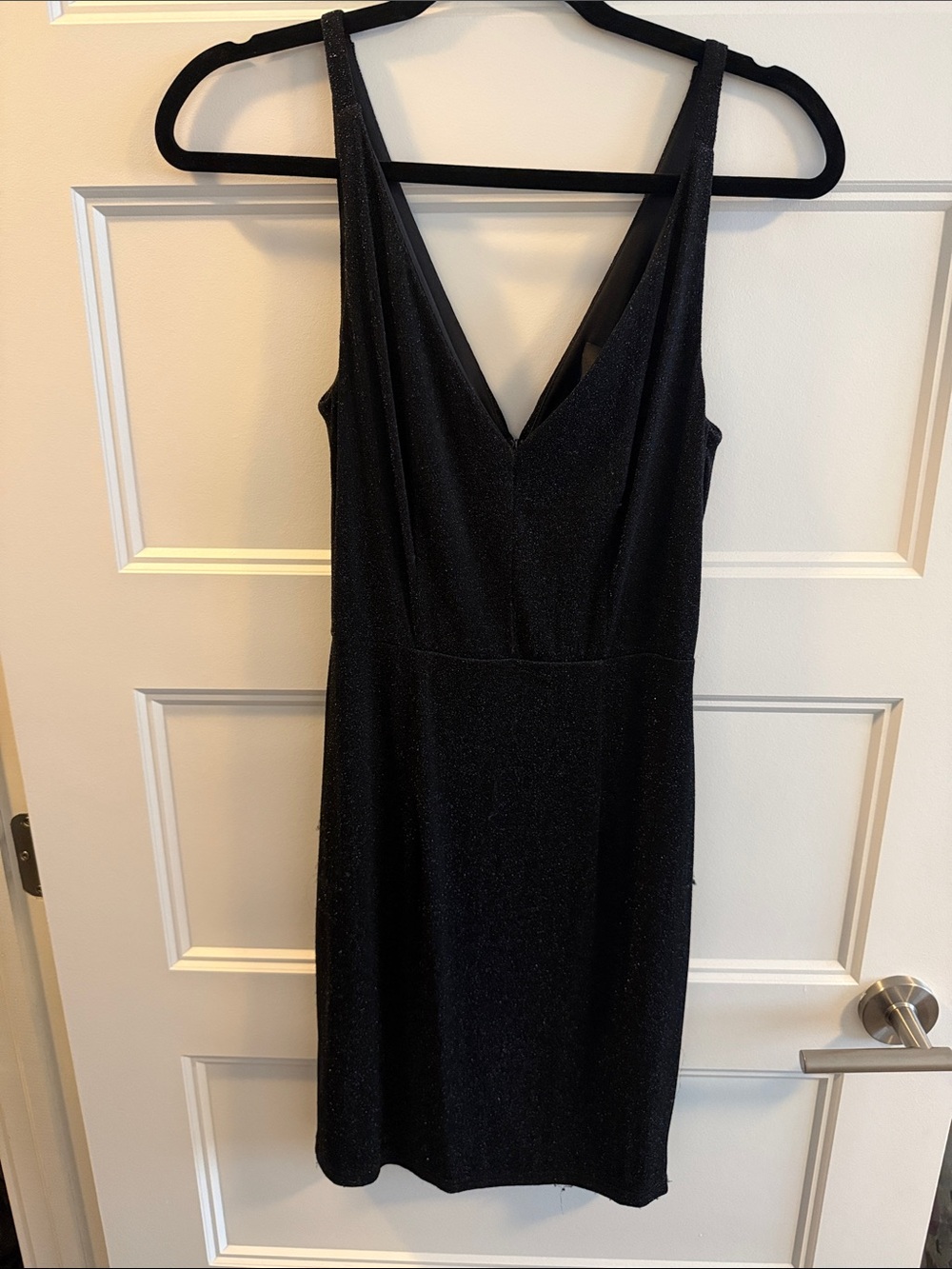 Aakaa Black Sparkle V-Neck Mini Dress